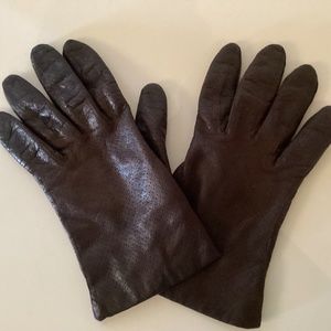 Vintage Women’s Dark Brown Gloves 100% Leather Size 7 Wool Lining Made in Italy
